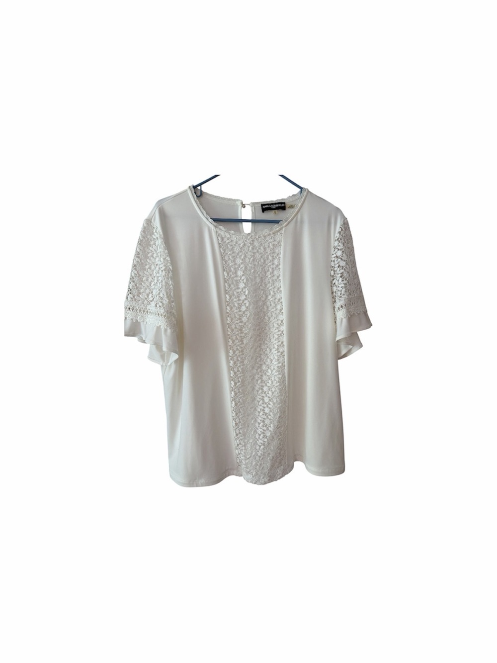 Karl Lagerfeld White Lace-Panel Short Sleeve Blouse